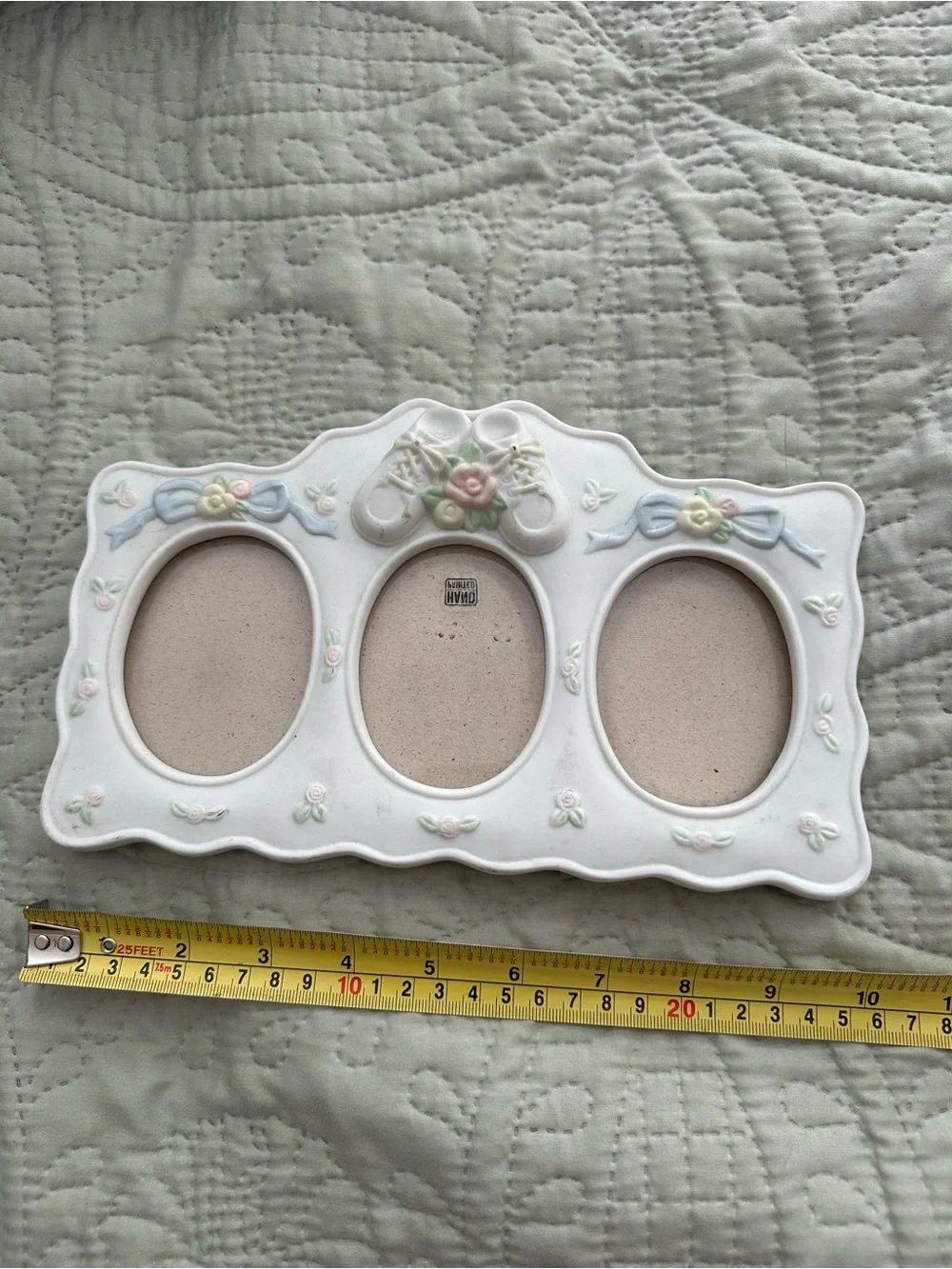 Ceramic triple baby photo frame Hold 3 x 4 photos